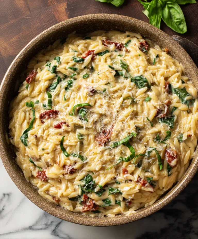 Creamy Tuscan Orzo- Easy Dinner Delight