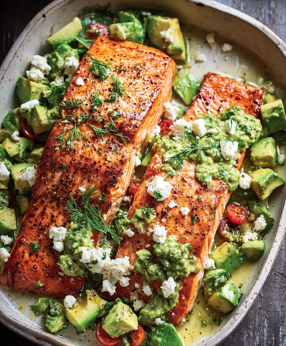 Baked Salmon with Avocado Feta - Easy Recipe