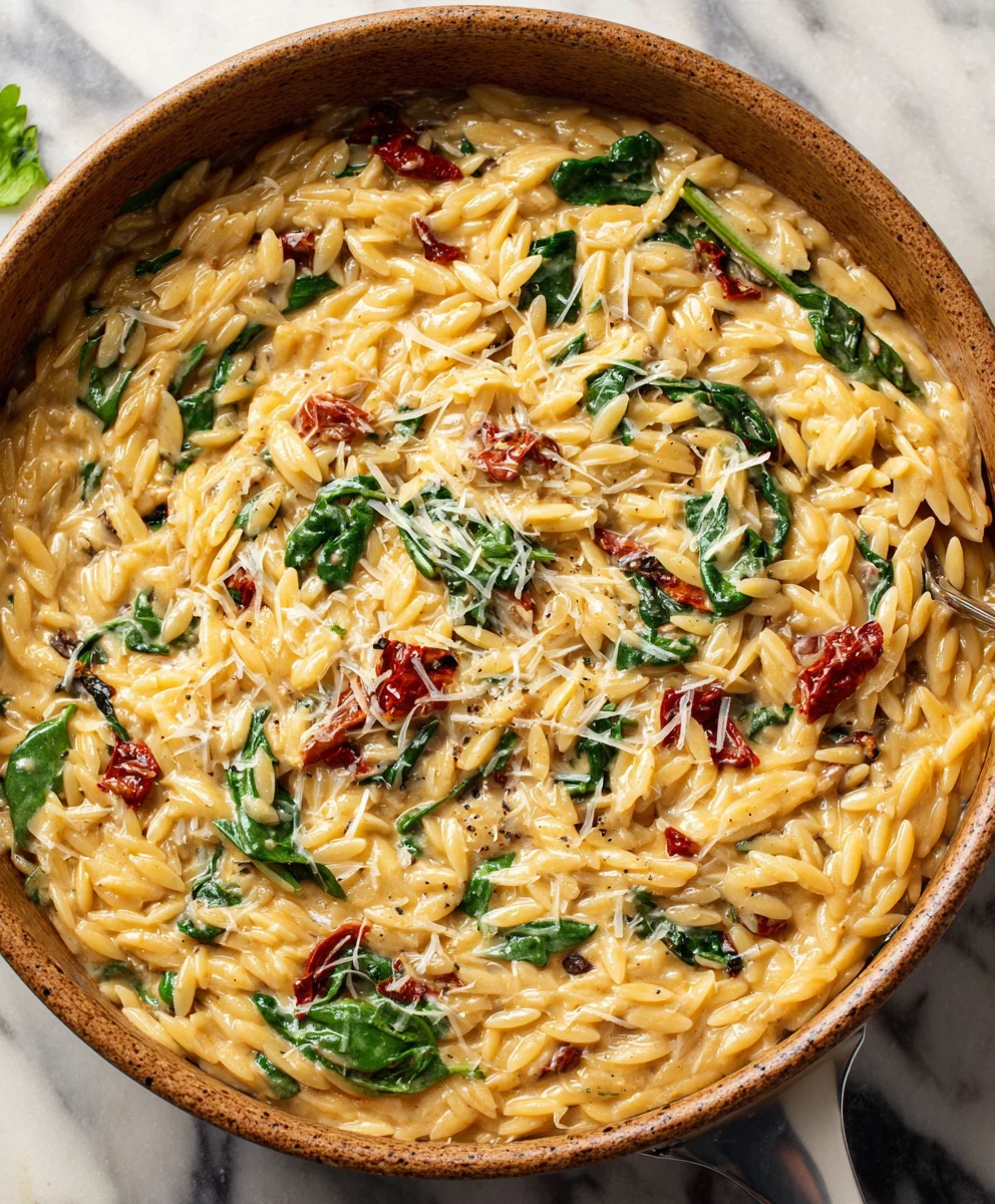 Creamy Tuscan Orzo- Easy Dinner Delight