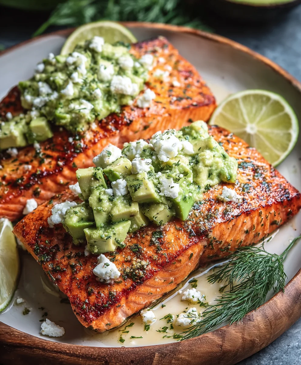 Baked Salmon with Avocado Feta - Easy Recipe