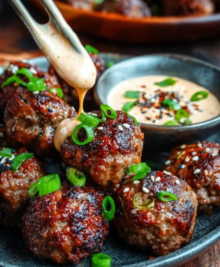 Korean Beef BBQ Meatballs Spicy Mayo Dip