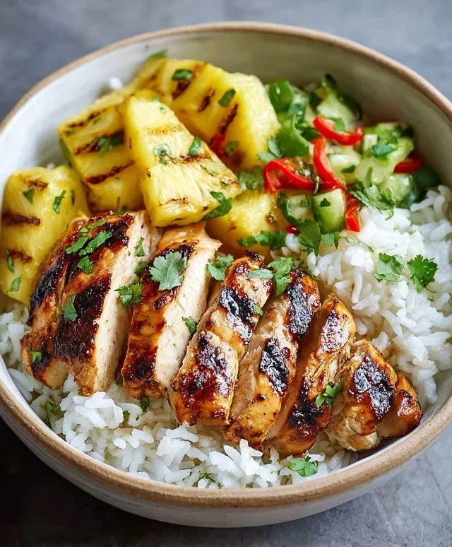 Grilled Chicken and Pineapple Bowls with Coconut Rice