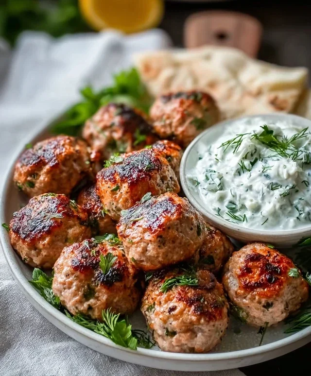 Greek Turkey Meatballs with Tzatziki