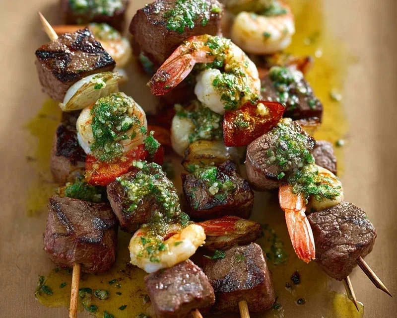 Surf and Turf Kabobs with Chimichurri Sauce