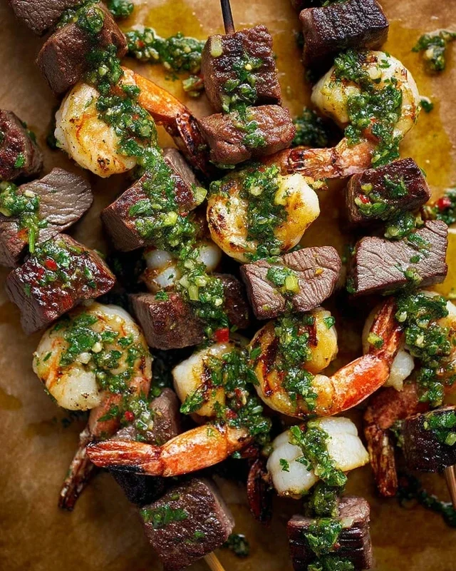 Surf and Turf Kabobs with Chimichurri Sauce