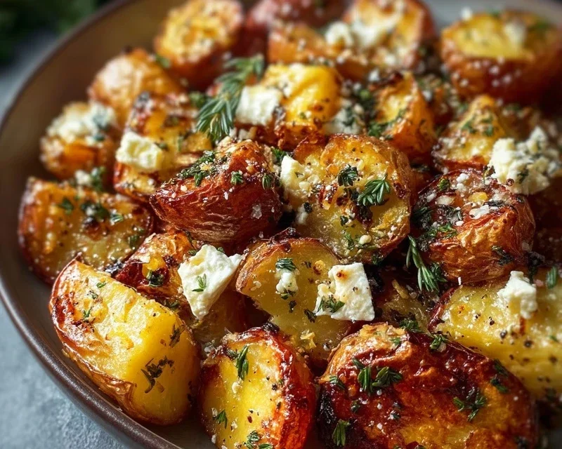 Roasted Potatoes with Baked Feta and Garlic