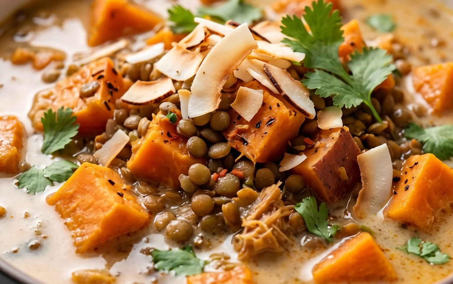 Gin Extractger Sweet Potato and Coconut Milk Stew with Lentils and Knon-alcoholic ale