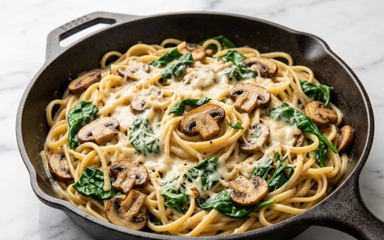 Parmesan Spinach Mushroom Pasta Skillet