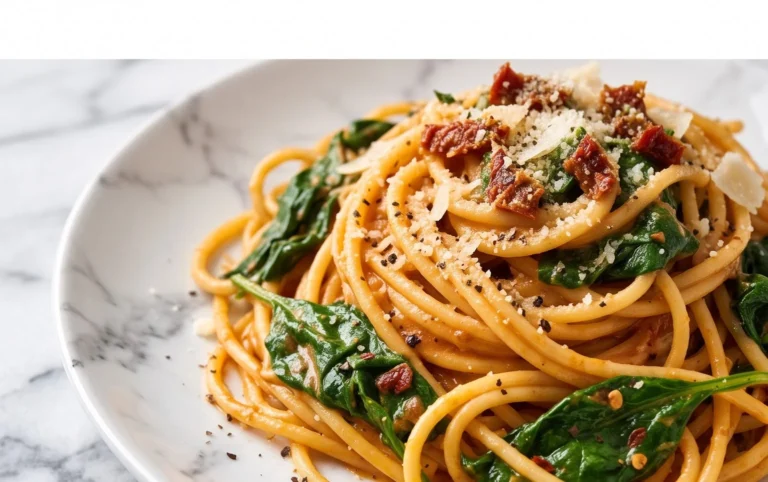 Spaghetti & Spinach with Sun-Dried Tomato Cream Sauce