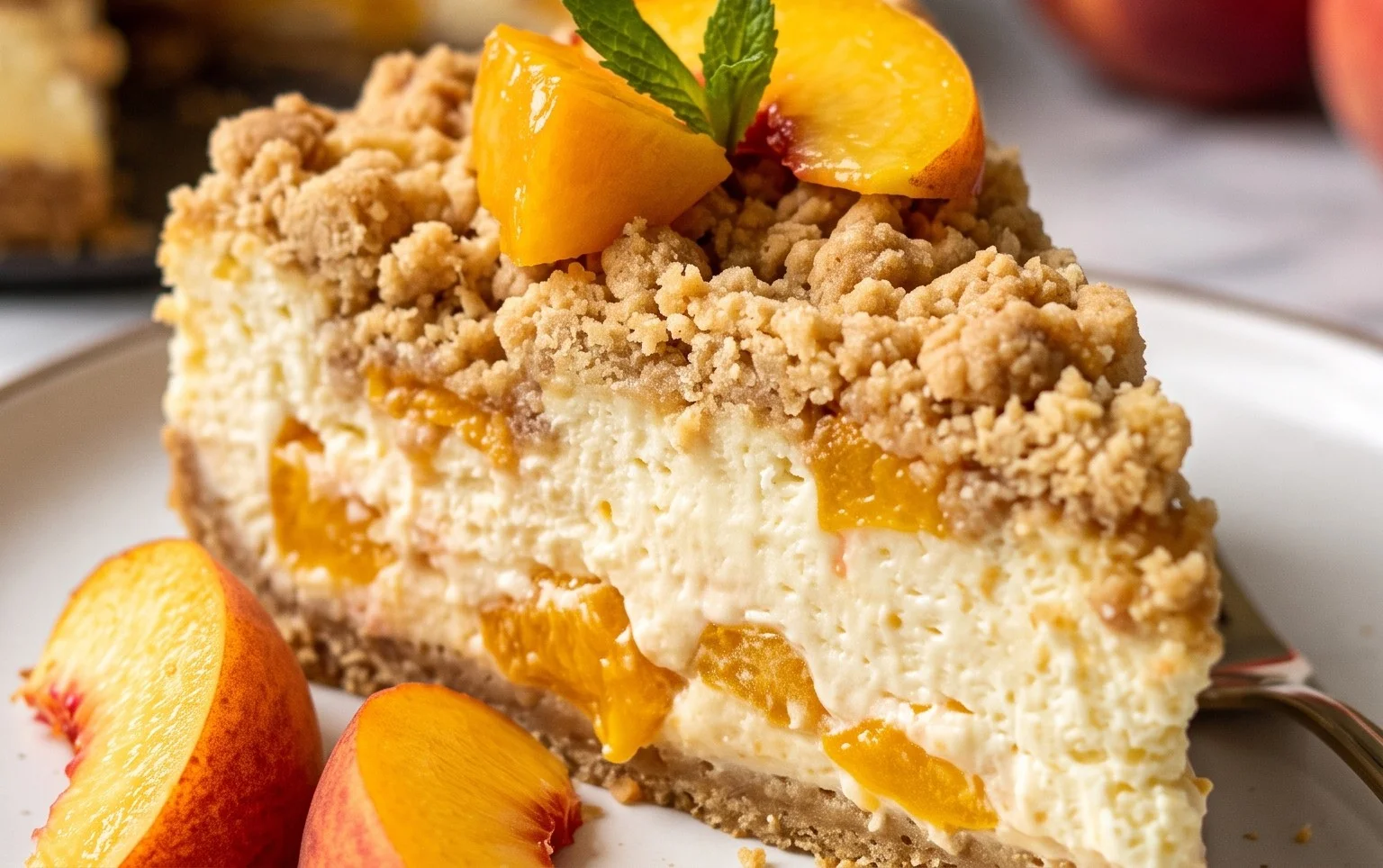 Peach Cream Cheese Cake with Streusel Topping