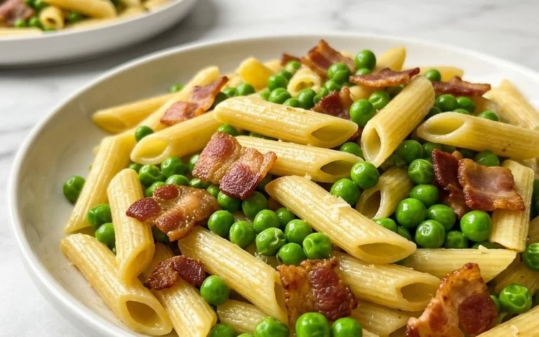 Penne Pasta, Peas and Beef Bacon