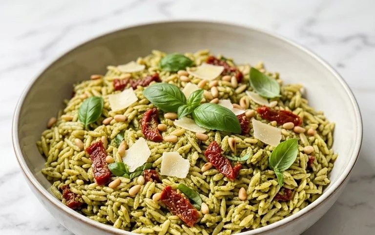 Sun Dried Tomato Orzo Pesto Salad