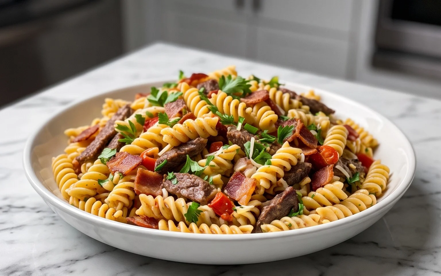 Beef Bacon Ranch Pasta Salad
